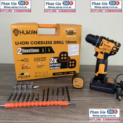 Máy Khoan Pin Hukan 18V  KHÔNG CHỔI THAN Tặng Kèm 23 Chi Tiết