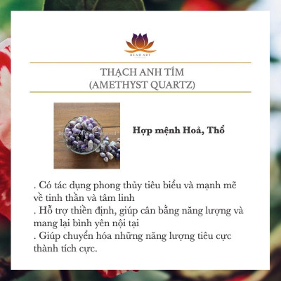 Vòng Tay Thắt Dây Lu Thống T.A Tím 14x10MM, Hoả, Thổ, Vòng Tay Phong Thuỷ, Chuỗi Hạt S50 - Bead Art