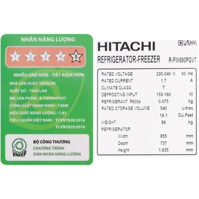 Tủ lạnh Hitachi Inverter 540 lít R-FW690PGV7 GBK