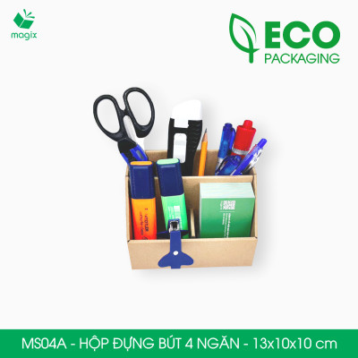 MS04A - Hộp đựng bút 4 ngăn đa năng bằng giấy carton - Kệ đựng bút để bàn
