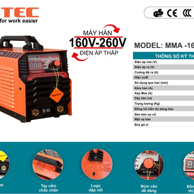 MÁY HÀN QUE ĐIỆN THẾ KHÔNG ỔN ĐỊNH BTEC MMA-1626 ( 150V-260V )- HÀNG CHÍNH HÃNG