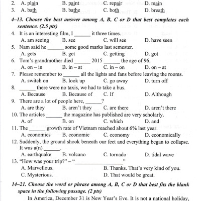 Bộ Đề Thi Tuyển Sinh Vào Lớp 10 Môn Tiếng Anh (Lưu Hoằng Trí) - HA