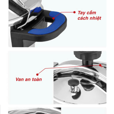 Nồi áp suất inox 304, chống nổ, dùng cho bếp từ bếp ga bếp hồng ngoại dung tích 6 lít và 8 lít hàng chính hãng