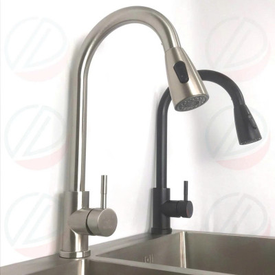 Vòi Bếp Vòi Rửa Chén Bát Inox Nóng Lạnh Đầu Dây Rút Xoay 360 - Chất liệu inox hoặc inox phủ nano đen