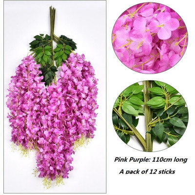 Bó 12 cành tử đằng giả - 1 cành 3 nhánh - dài 100cm - Nhiều loại màu - Dây leo hoa tử đằng giả - Cây giả, hoa lụa trang trí nhà cửa