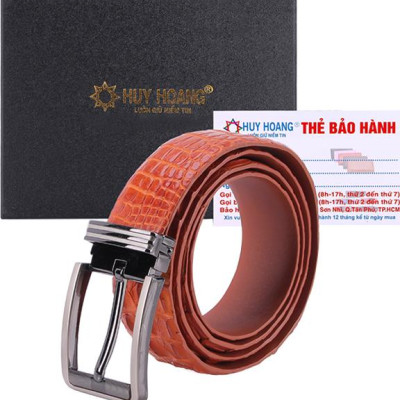 Thắt Lưng Nam Da Cá Sấu Gai Lưng Đầu Kim Bản Lớn Huy Hoàng HT4712 - Vàng