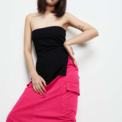 DOTTIE - Áo ống thun xẻ tà T0651