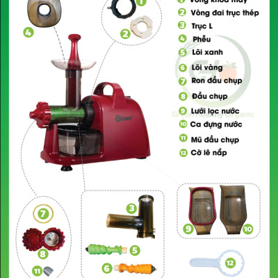 Máy Ép Chậm, Máy Ép Hoa Quả Rau Củ Cho Gia Đình Tiện Dụng BH 12 Tháng – Hàng Nhập Khẩu