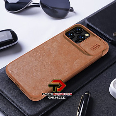 Bao da dành cho iPhone 14 Pro Max hàng chính hãng Nillkin QIN có nắp trượt bảo vệ camera - Hàng chính hãng