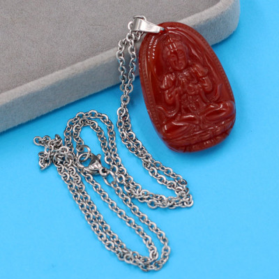 Vòng cổ Phật Đại Nhật Như Lai - thạch anh đỏ 3.6cm DITTOB5 - dây inox bạc - tuổi Mùi, Thân