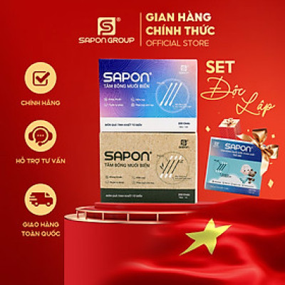 Tăm bông SAPON – Set Độc Lập – Hộp giấy chữ nhật thân trúc & thân giấy 200 que + tặng tăm bông baby 200 que