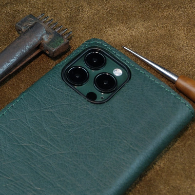 Bao da đựng điện thoại cho 12 pro max 13 pro max handmade dạng ví da đà điểu