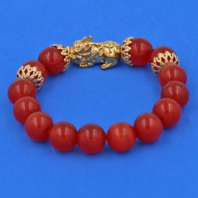 Vòng chuỗi đeo tay Đá Mắt Mèo Đỏ 12 ly -  cẩn Tỳ Hưu Phong Thủy Chiêu Tài Lộc inox vàng VMEOTHBKV12