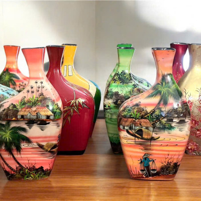 Bình hoa sơn mài - Bình cong size 30x17x10 cm /  Nghệ Thuật- Sang Trọng- Độc Đáo