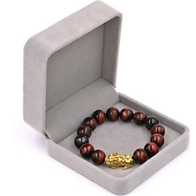 Chuỗi đeo tay đá mắt hổ đỏ đen 12 ly - cẩn Tỳ Hưu inox vàng VMHOETHV12 + hộp nhung - hợp mệnh Hỏa, mệnh Thổ