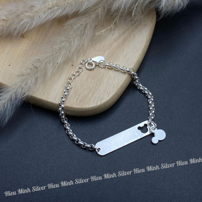 Lắc tay Cho Bé Bạc Ta Nguyên Chất S99 Chuột Mickey Chính Hãng Bạc Hiểu Minh LTE567 