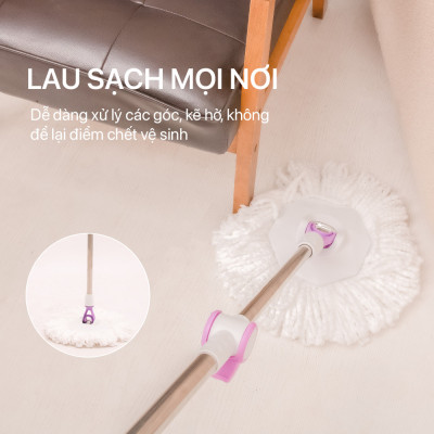 Cây Lau Nhà Đơn MyJae Sợi Microfiber Xoay 360 Độ Phù Hợp Cho Nhiều Loại Thùng Lau 134cm