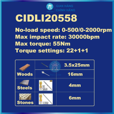 Máy khoan pin 20V ba chức năng Ingco CIDLI20558