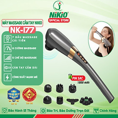 Máy Massage Cầm Tay Nikio NK-177 - Không Dây Pin Sạc, 7 Đầu Mát Xa Độc Đáo, 5 Chế Độ, 6 Tốc Độ Matxa, Hỗ Trợ Giảm Đau Cơ, Cứng Khớp, Thư Giãn Toàn Thân - Tay Cầm Dài Dễ Thao Tác