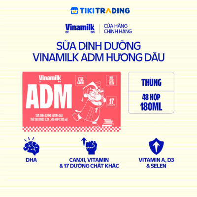 Thùng 48 Hộp sữa dinh dưỡng Vinamilk ADM Gold IQ Hương dâu 180ml