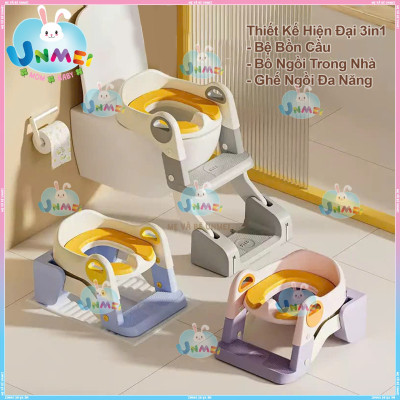 Bệ Lót Thu Nhỏ Bồn Cầu 3in1 Có Cầu thang Gấp Gọn Hỗ Trợ Ngồi Bô trong Phòng cho Bé Nhỏ