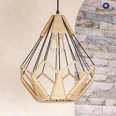 Đèn thả dây thừng Handmade trang trí quán cafe phòng trà decor độc lạ phòng khách phòng ngủ