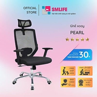 Ghế xoay nhân viên bọc lưới có tựa đầu SMLIFE Pearl