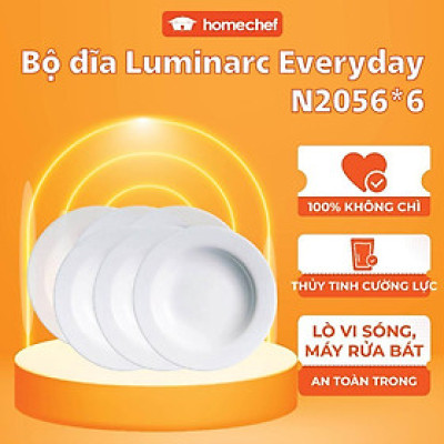 Bộ 6 đĩa (dĩa) thủy tinh sâu lòng Luminarc Everyday 23cm N2056*6 | Hàng chính hãng