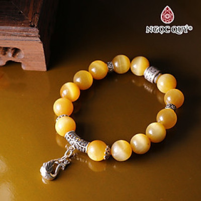 Vòng tay đá mắt hổ vàng tâm mix charm bạc thiên nga mệnh thổ , kim - Ngọc Quý Gemstones