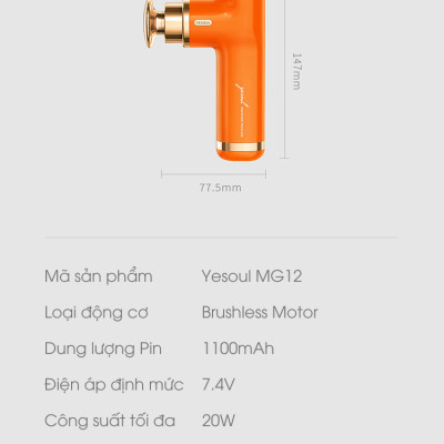 Máy Massage Cầm Tay Mini YESOUL MG12, Massage Cầm Tay 3 Đầu 3 Mức Độ, Không Gây Tiếng Ồn