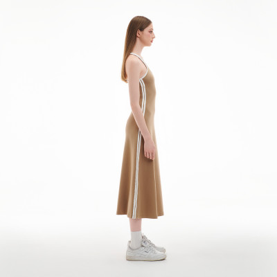 DOTTIE - Đầm midi phối viền - Nâu - D0540