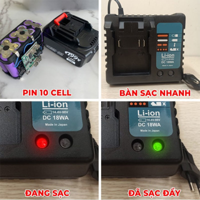 Siết bulong MKT 199V KHÔNG CHỔI THAN đầu 2 trong 1 tặng kèm 5 khẩu và đầu chuyển vít