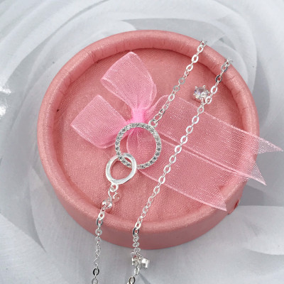 Vòng Tay  Nữ Bạc 925 Dây Kép Vòng Tròn Đính Đá Cao Cấp BẠC HIỂU MINH LTU551