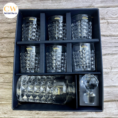 Bộ Bình Ly Rượu Mạnh Whisky Pha Lê Tiệp Khắc Crystalite Bohemia Diamond