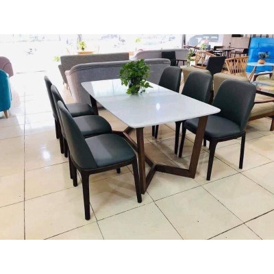 BỘ BÀN ĂN MẶT ĐÁ, 4 GHẾ BỌC DA HÀNG KỸ