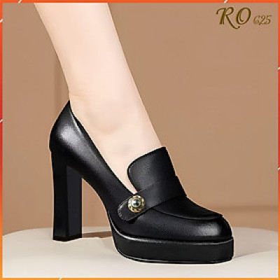 Giày cao gót nữ đẹp đế vuông 9 phân hàng hiệu rosata hai màu đen trắng cao cấp ro625