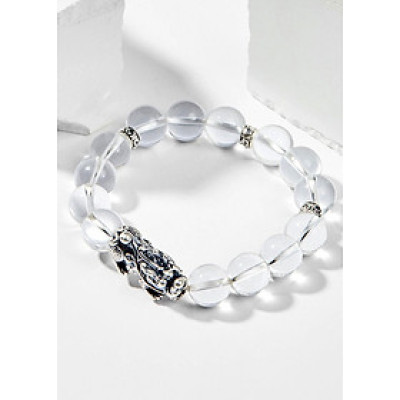 Vòng Tay Phong Thủy Đá Thạch Anh Trắng Phối Charm Tỳ Hưu Bạc (10mm) Mệnh Kim, Thủy Ngọc Quý Gemstones