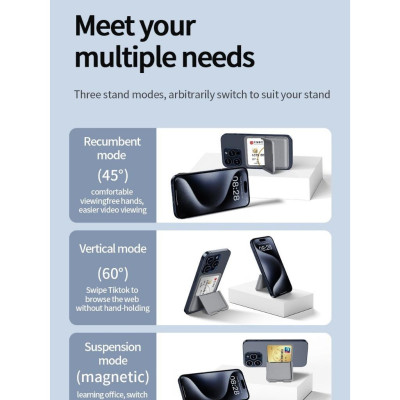 Ví da đựng thẻ nam châm hút từ tính WI WU Mag Wallet MW-001 tích hợp giá đỡ điện thoại gập gọn gắn sau điện thoại i Phone - Hàng chính hãng