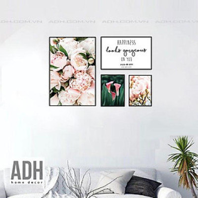 Tranh treo tường bộ 4 hoa hồng trắng ADH191031
