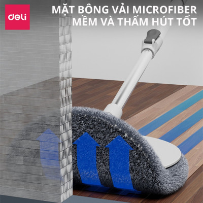 Bộ Cây Lau Nhà Tách Nước Bẩn Deli Gập 90 Độ Có Thùng Lau Nhà Tự Vắt Thông Minh, Chổi Lau Nhà 360 Độ