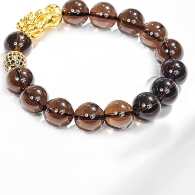 Vòng Tay Nam Đá Thạch Anh Khói Phối Tỳ Hưu Bạc Mạ Vàng 24K Ngọc Quý Gemstones