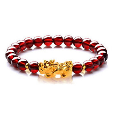 Vòng tay phong thủy, vòng tay nữ may mắn đá thạch anh đỏ ruby gắn tỳ hưu hút Lộc Tài Duyên TARUBY02