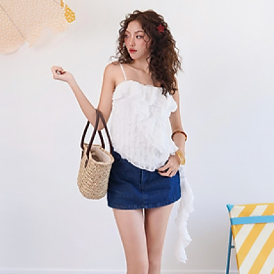 Chân váy jeans ngắn dáng chứ A cạp cao cá tính Anita Miều Est.2013