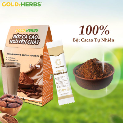 Bột ca cao nguyên chất GoldzHerbs – 100% từ ca cao tự nhiên – 14 gói/ 400g/ 500g