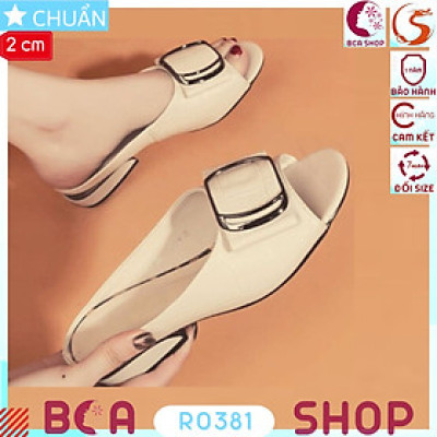 Dép sục nữ màu kem 2p RO381 ROSATA tại BCASHOP hở mũi, quai ngang có đính nơ vuông, vân nổi thời trang và sang trọng