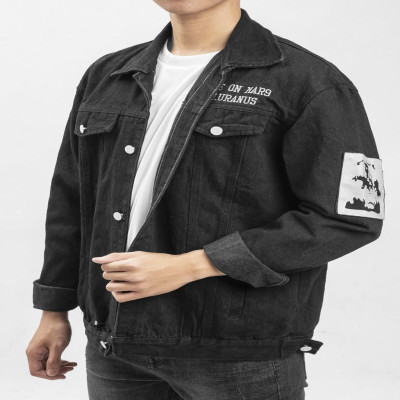 Áo khoác jean nam thiết kế đắp tay màu đen thời trang phong cách cá tính