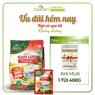 Ngũ Cốc Gạo Lứt No Sugar Xuân An [đường ăn kiêng] Túi 400G {25g*16 gói}(Tặng Kèm 1 Túi Yến Mạch 150G)
