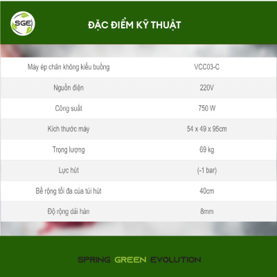 Máy Hút Chân Không/Máy Ép Chân Không Công Nghiệp VCC03-C, Hút Mọi Loại Thực Phẩm Khô, Nước, Mọi Loại Bao Bì, Không Kén Túi. Hàn Hút Tốc Độ Cao Liên Tục 24/7. Hàng Nhập Khẩu Chính Hãng SGE Thailand