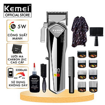 Tông đơ cắt tóc chuyên nghiệp Kemei KM-8539 lưỡi cắt mạ carbon công suất 5W tặng kèm áo choàng cắt tóc - Hàng chính hãng