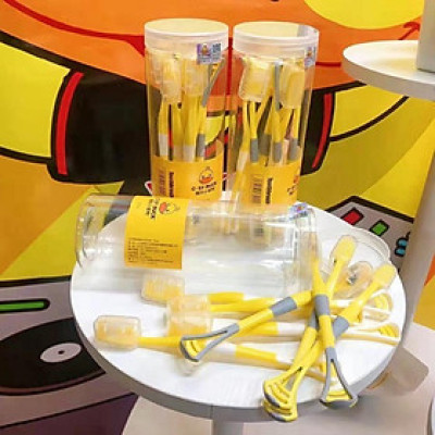 Hộp 8 Bàn Chải Đánh Răng Hình Vịt Vàng Có Đầu Cạo Lưỡi